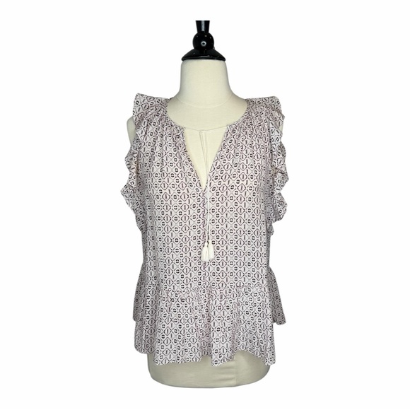 Madewell Silk Lily Ruffle Too 100% Silk Small Tassels Cream Pink Purple Ikat - Picture 4 of 16